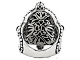 Pre-Owned Green Emerald & Black Spinel Silver Watermark Ring 6.01ctw