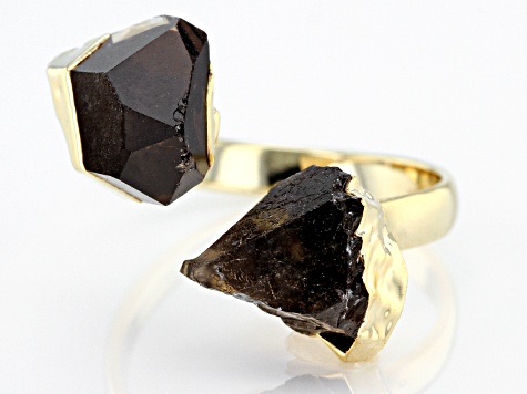 Pre-Owned Free-form Smoky Quartz 18k Yellow Gold Over Brass Bypass Ring