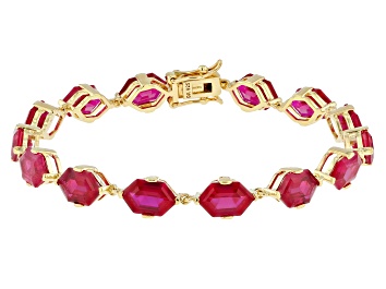 Picture of Pre-Owned Red Lab Created Ruby 18k Yellow Gold Over Sterling Silver Tennis Bracelet 23.80ctw