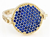 Pre-Owned Blue Crystal 18k Yellow Gold Over Sterling Silver  Filigree Ring