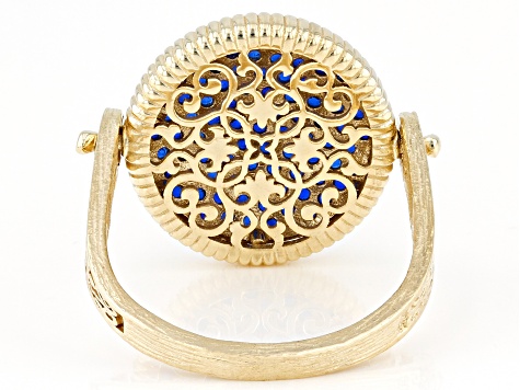 Pre-Owned Blue Crystal 18k Yellow Gold Over Sterling Silver  Filigree Ring