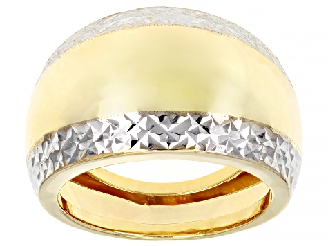 Pre-Owned 10K Yellow Gold and Rhodium Over 10K Yellow Gold 14.2MM Diamond-Cut High Polished Ring