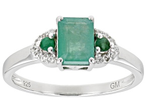 Pre-Owned Green Zambian Emerald Rhodium Over Sterling Silver Ring 0.85ctw