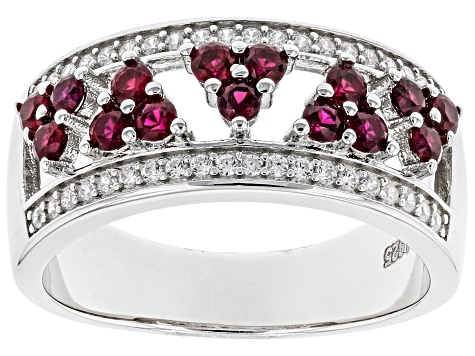 Pre-Owned Lab Created Ruby And White Cubic Zirconia Rhodium Over Sterling Silver Ring 0.96ctw
