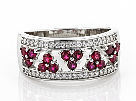 Pre-Owned Lab Created Ruby And White Cubic Zirconia Rhodium Over Sterling Silver Ring 0.96ctw