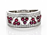 Pre-Owned Lab Created Ruby And White Cubic Zirconia Rhodium Over Sterling Silver Ring 0.96ctw