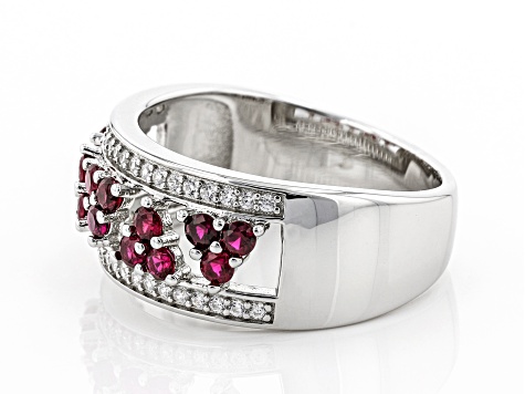 Pre-Owned Lab Created Ruby And White Cubic Zirconia Rhodium Over Sterling Silver Ring 0.96ctw