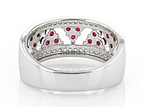 Pre-Owned Lab Created Ruby And White Cubic Zirconia Rhodium Over Sterling Silver Ring 0.96ctw