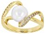Pre-Owned White Cultured Japanese Akoya & White Zircon 18k Yellow Gold Over Sterling Silver Ring