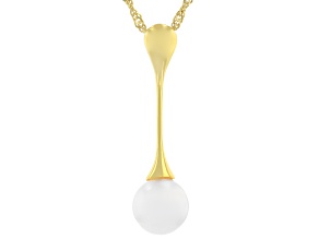 Pre-Owned White Cultured Japanese Akoya Pearl 18k Yellow Gold Over Sterling Silver Pendant With Chai