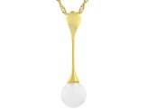 Pre-Owned White Cultured Japanese Akoya Pearl 18k Yellow Gold Over Sterling Silver Pendant With Chai