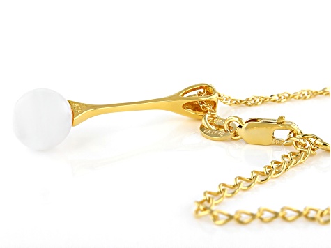 Pre-Owned White Cultured Japanese Akoya Pearl 18k Yellow Gold Over Sterling Silver Pendant With Chai