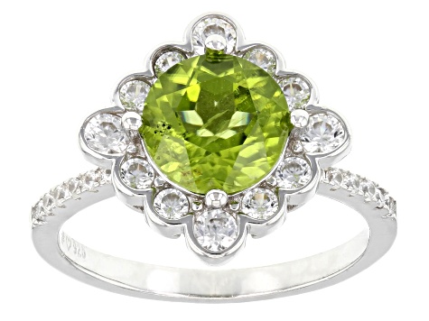 Pre-Owned Green Peridot Rhodium Over Sterling Silver Ring 2.70ctw