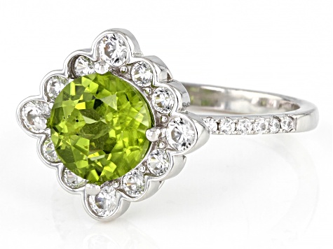 Pre-Owned Green Peridot Rhodium Over Sterling Silver Ring 2.70ctw