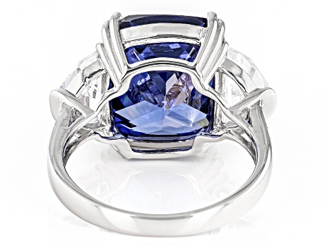 Pre-Owned Blue And White Cubic Zirconia Rhodium Over Sterling Silver Ring 19.09ctw