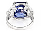 Pre-Owned Blue And White Cubic Zirconia Rhodium Over Sterling Silver Ring 19.09ctw