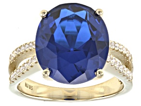 Pre-Owned Blue Lab Created Spinel 18k Yellow Gold Over Sterling Silver Ring 5.91ctw