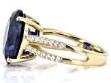 Pre-Owned Blue Lab Created Spinel 18k Yellow Gold Over Sterling Silver Ring 5.91ctw