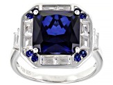 Pre-Owned Lab Created Blue Sapphire And White Cubic Zirconia Rhodium Over Sterling Silver Ring 6.57c