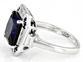 Pre-Owned Lab Created Blue Sapphire And White Cubic Zirconia Rhodium Over Sterling Silver Ring 6.57c
