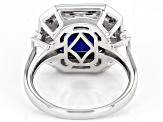 Pre-Owned Lab Created Blue Sapphire And White Cubic Zirconia Rhodium Over Sterling Silver Ring 6.57c