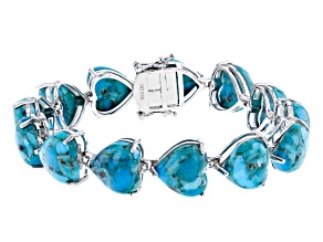 Pre-Owned Blue Turquoise Rhodium Over Sterling Silver Bracelet 12mm