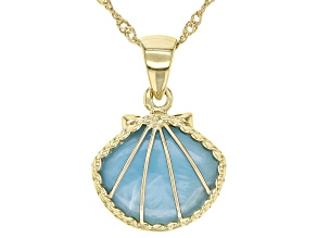 Pre-Owned Larimar 18k Yellow Gold Over Sterling Silver Seashell Pendant With Chain