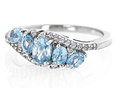 Pre-Owned Blue Zircon Rhodium Over Sterling Silver Ring 1.58ctw