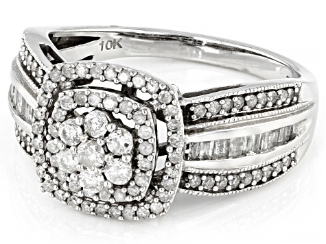 Pre-Owned White Diamond 10k White Gold Cluster Ring 0.75ctw