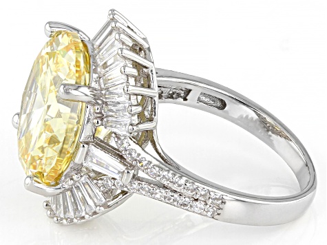 Pre-Owned Canary And White Cubic Zirconia Rhodium Over Sterling Silver Ring 18.02ctw
