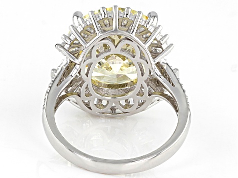 Pre-Owned Canary And White Cubic Zirconia Rhodium Over Sterling Silver Ring 18.02ctw