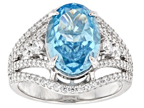 Pre-Owned Blue And White Cubic Zirconia Rhodium Over Sterling Silver Ring 11.69ctw