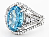 Pre-Owned Blue And White Cubic Zirconia Rhodium Over Sterling Silver Ring 11.69ctw
