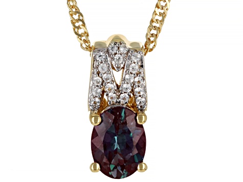 Pre-Owned Lab Created Color Change Alexandrite 18K Yellow Gold Over  Silver Pendant With Chain 1.39c