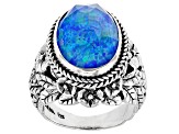 Pre-Owned Lab Created Twilight Opal Quartz Doublet Silver Ring 8.93ct