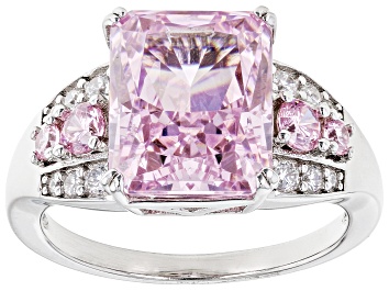 Picture of Pre-Owned Pink And White Cubic Zirconia Rhodium Over Sterling Silver Ice Flower Cut Ring 11.56ctw