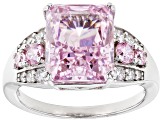 Pre-Owned Pink And White Cubic Zirconia Rhodium Over Sterling Silver Ice Flower Cut Ring 11.56ctw