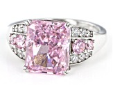 Pre-Owned Pink And White Cubic Zirconia Rhodium Over Sterling Silver Ice Flower Cut Ring 11.56ctw