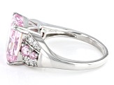 Pre-Owned Pink And White Cubic Zirconia Rhodium Over Sterling Silver Ice Flower Cut Ring 11.56ctw