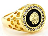 Pre-Owned Gold Tone White Crystal Men's Ring