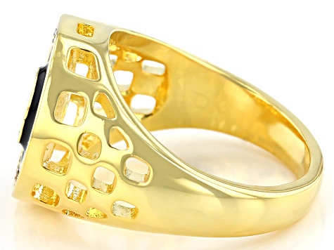 Pre-Owned Gold Tone White Crystal Men's Ring