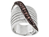 Pre-Owned Mocha And White Cubic Zirconia Sterling Silver Ring 1.04ctw