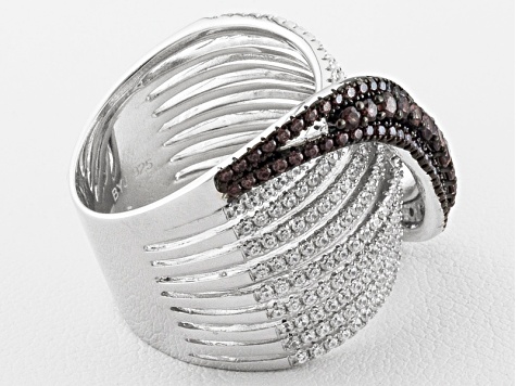 Pre-Owned Mocha And White Cubic Zirconia Sterling Silver Ring 1.04ctw