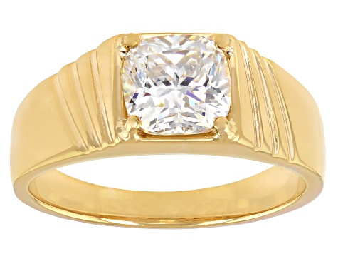 Pre-Owned Strontium Titanate 18K Yellow Gold Over Silver Solitaire Mens Ring 3.25ct