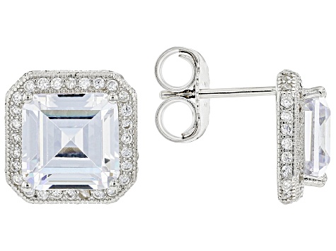 Pre-Owned White Cubic Zirconia Rhodium Over Sterling Silver Ring And Earring Set 10.97ctw