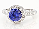 Pre-Owned Blue And White Cubic Zirconia Rhodium Over Sterling Silver Ring 4.63ctw