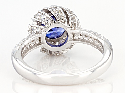 Pre-Owned Blue And White Cubic Zirconia Rhodium Over Sterling Silver Ring 4.63ctw