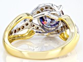 Pre-Owned Blue and colorless moissanite 14k yellow gold over silver and Platineve ring 2.34ctw DEW