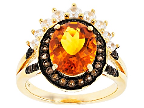 Pre-Owned Madeira Citrine, Smoky Quartz, and Zircon 18k Gold Over