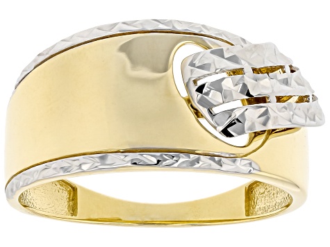 Pre-Owned 10k Yellow Gold & Rhodium Over 10k Yellow Gold Diamond-Cut Ring